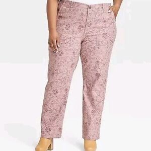 Knox Rose Pink Floral Pants Women’s XXL Straight Leg Stretch Cotton Casual